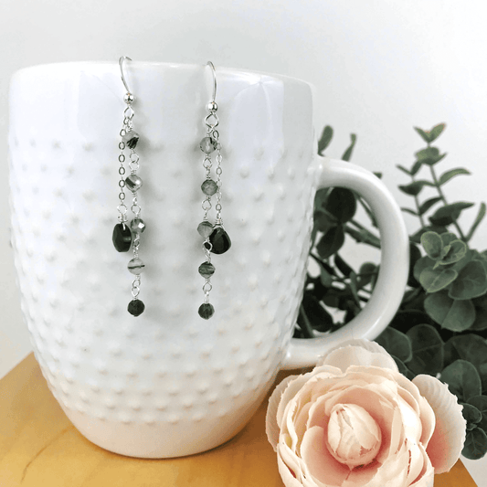 Black and white beaded tassel earring