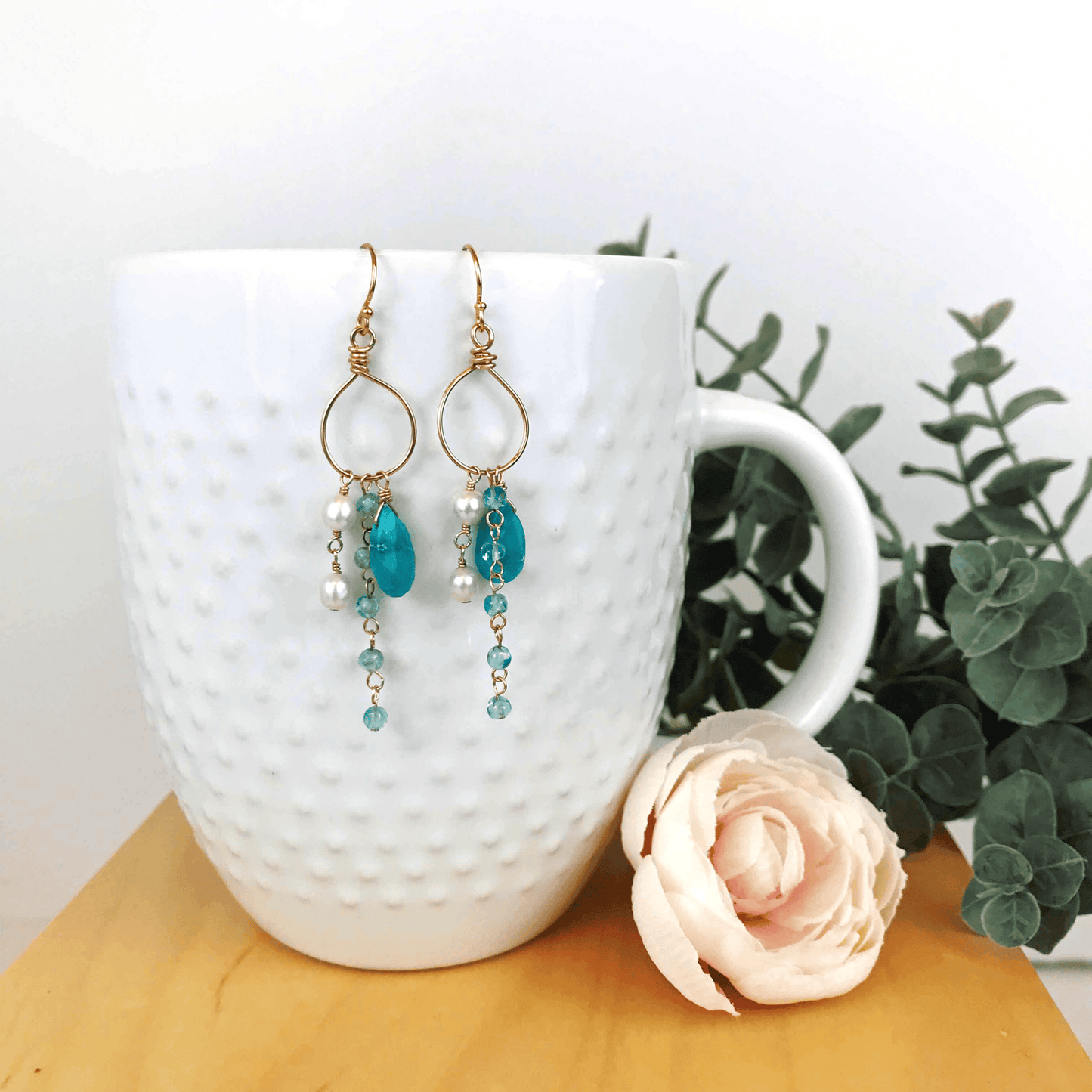 Turquoise Cluster Earrings with pearls