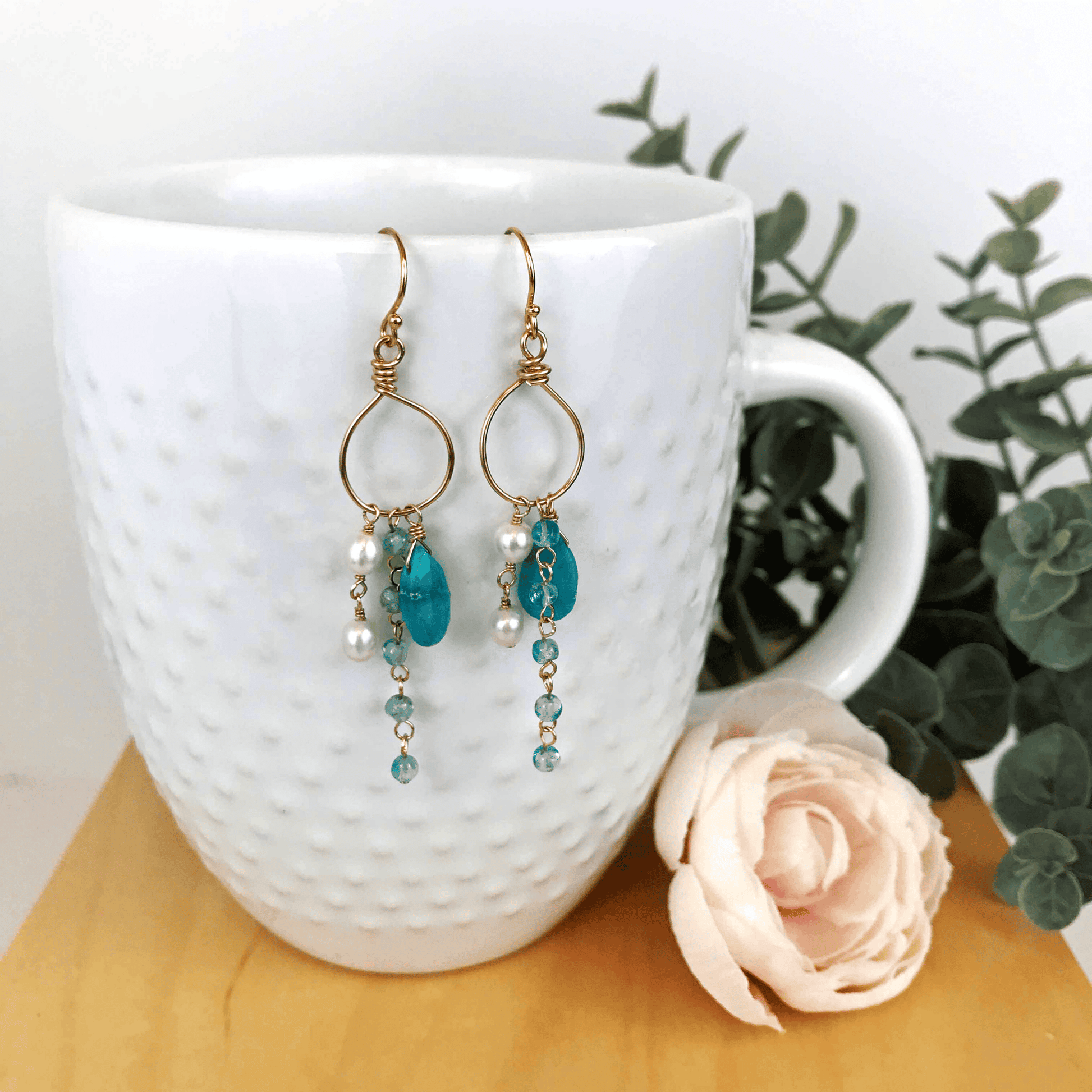 Turquoise cluster earrings with aquamarine